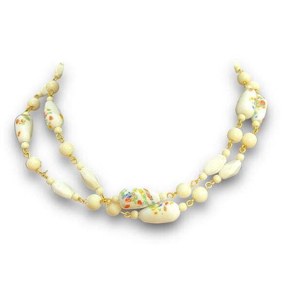 Vintage Jewelry - VINTAGE 1950s White with abstract floral designs